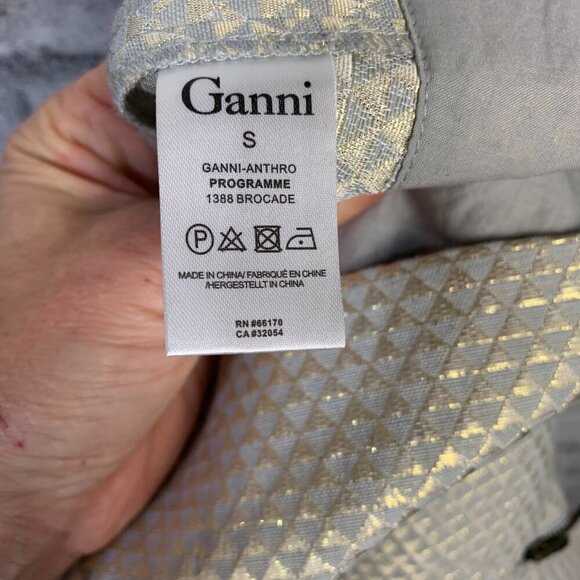 Ganni Anthropologie Gold Metallic Pleated A Line Mini Skirt with Pockets - Picture 8 of 13